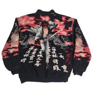 Vintage Rurouni Kenshin Veezo Puffer Bomber Jacket Mens XL AOP 90s Anime Promo